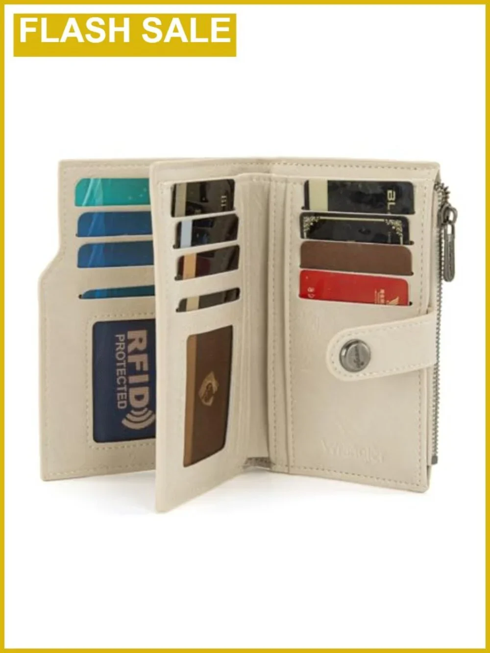 Tri-Fold RFID Blocking Vegan Leather Wallet with Zipper Pocket & ID Window